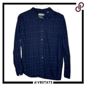 Vince Boy's Windowpane Plaid Long Sleeve Shirt Midnight Navy Blue Cotton Large